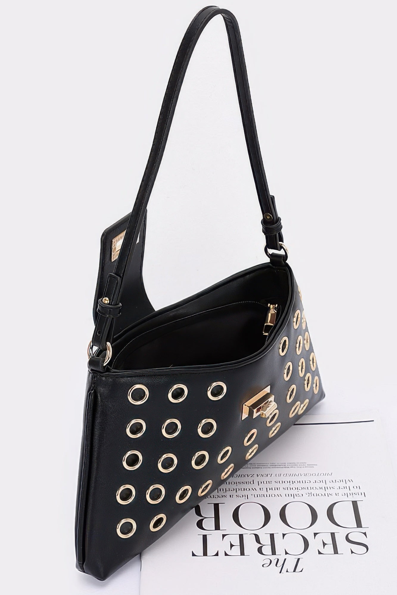 Faux Leather Eyelet Studded Shoulder Bag - Wear Arielle