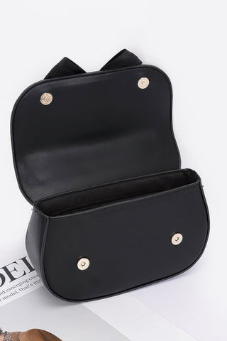 Faux Leather Flower Ribbon Top Handle Flap Bag - Wear Arielle