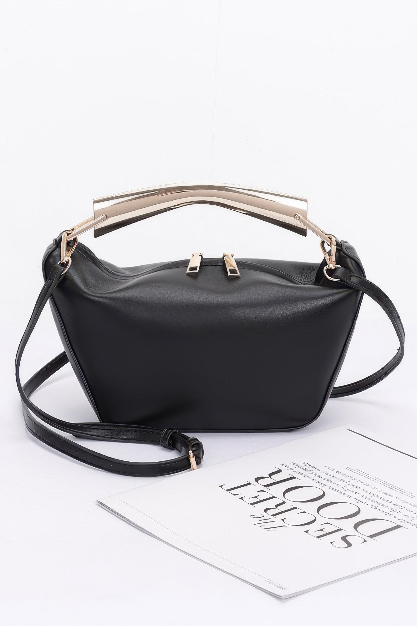 Faux Leather Metal Handle Bag - Wear Arielle