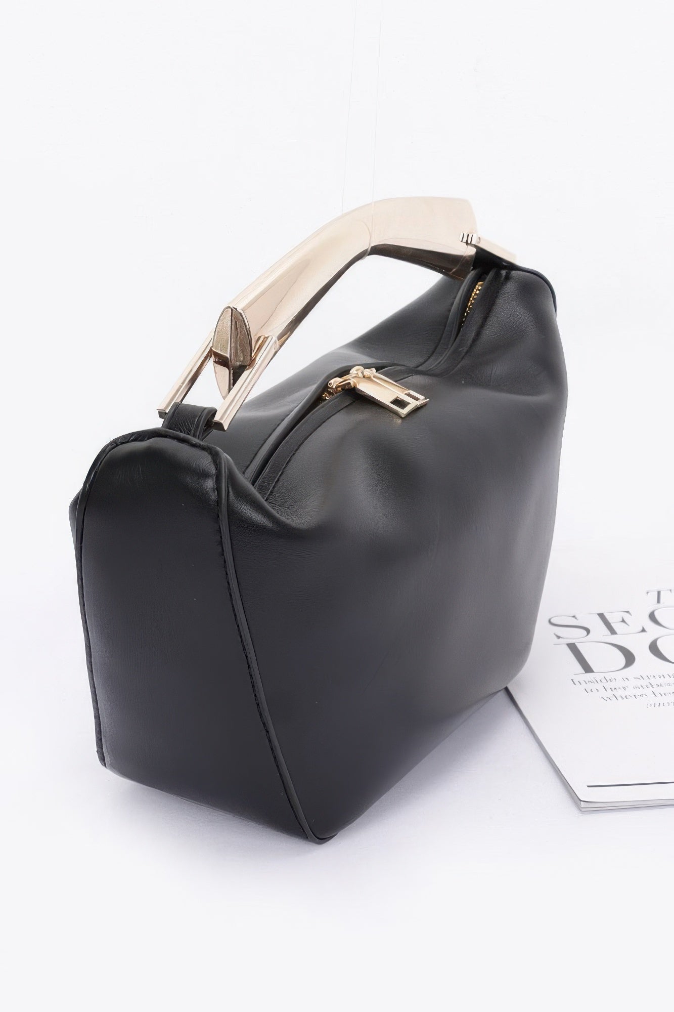 Faux Leather Metal Handle Bag - Wear Arielle