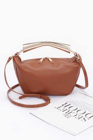 Faux Leather Metal Handle Bag - Wear Arielle