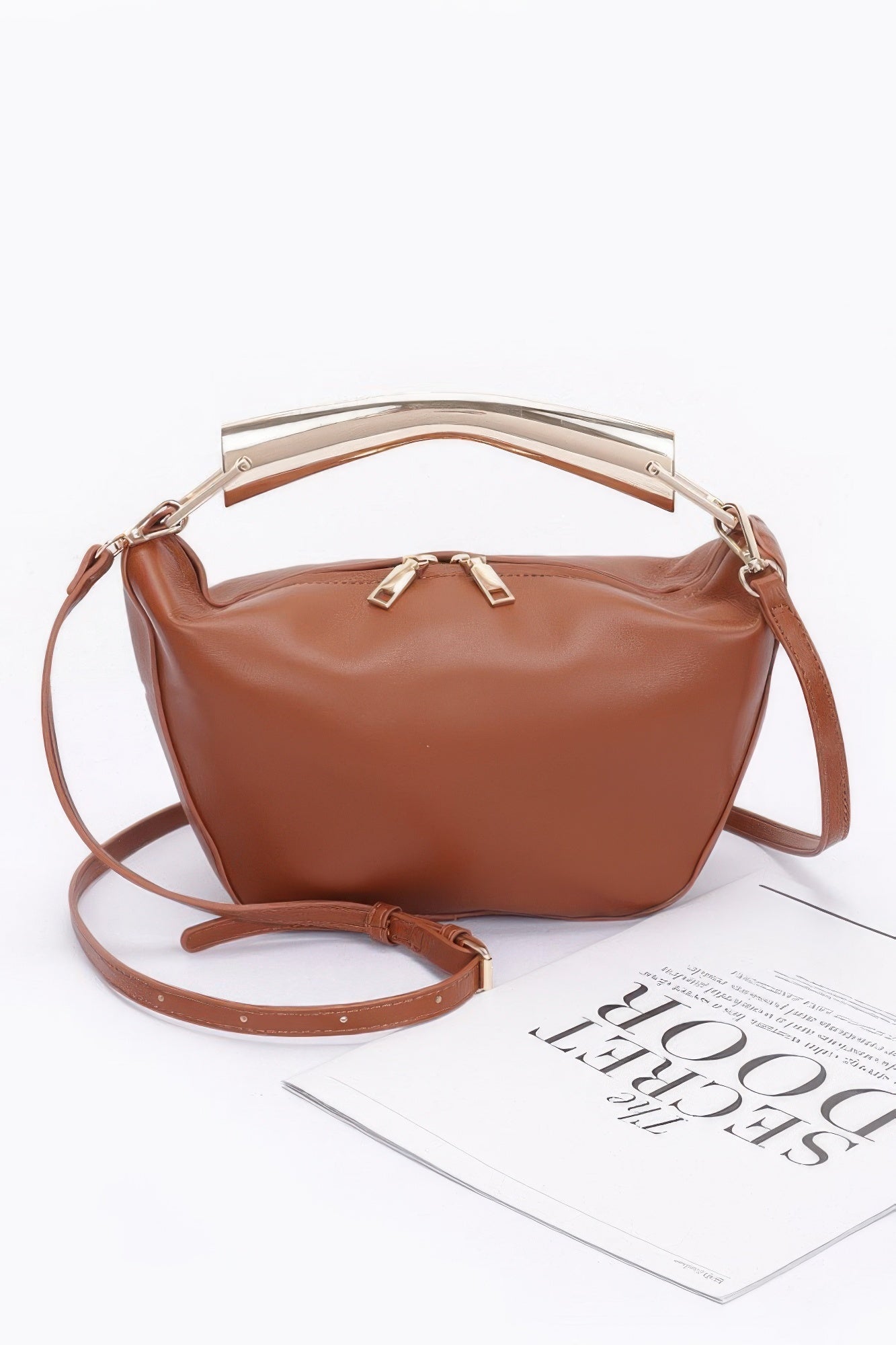 Faux Leather Metal Handle Bag - Wear Arielle