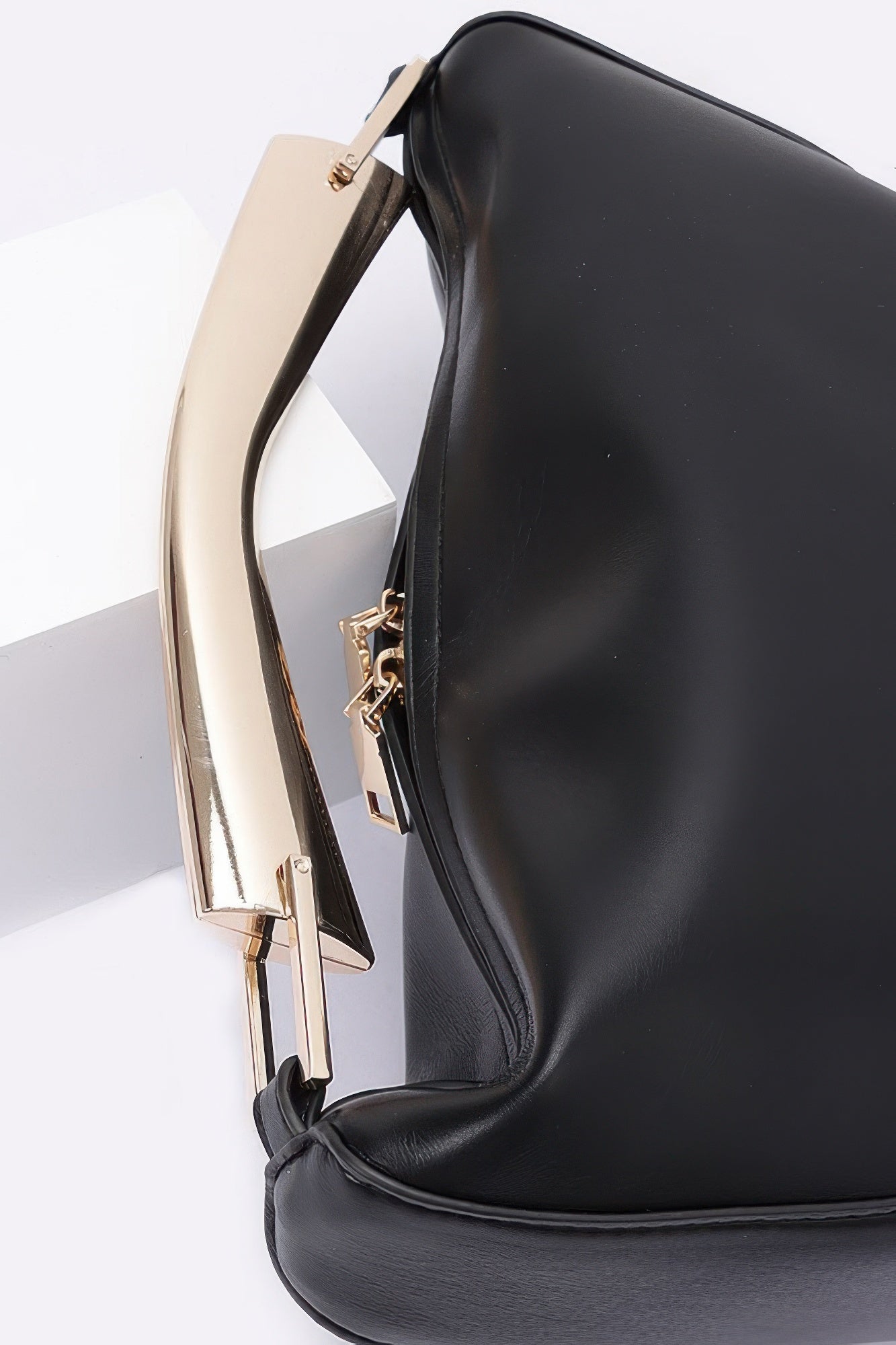 Faux Leather Metal Handle Bag - Wear Arielle