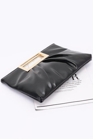 Faux Leather Metal Handle Clutch - Wear Arielle