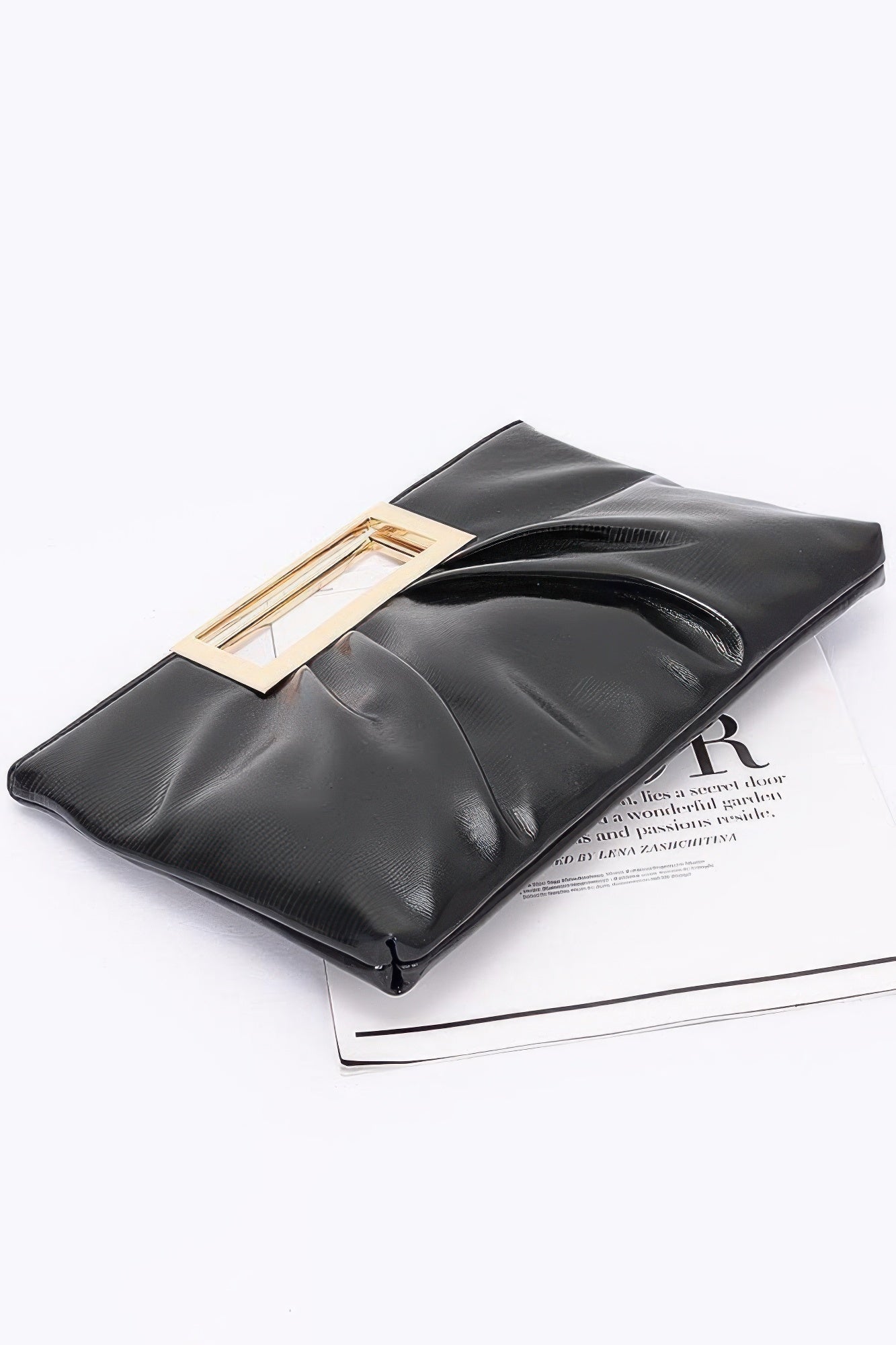 Faux Leather Metal Handle Clutch - Wear Arielle