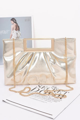Faux Leather Metal Handle Clutch - Wear Arielle