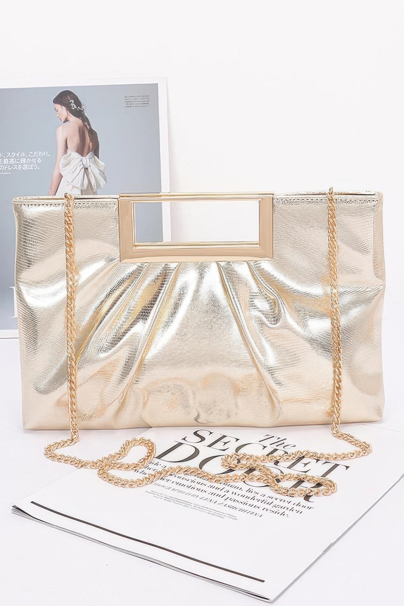 Faux Leather Metal Handle Clutch - Wear Arielle