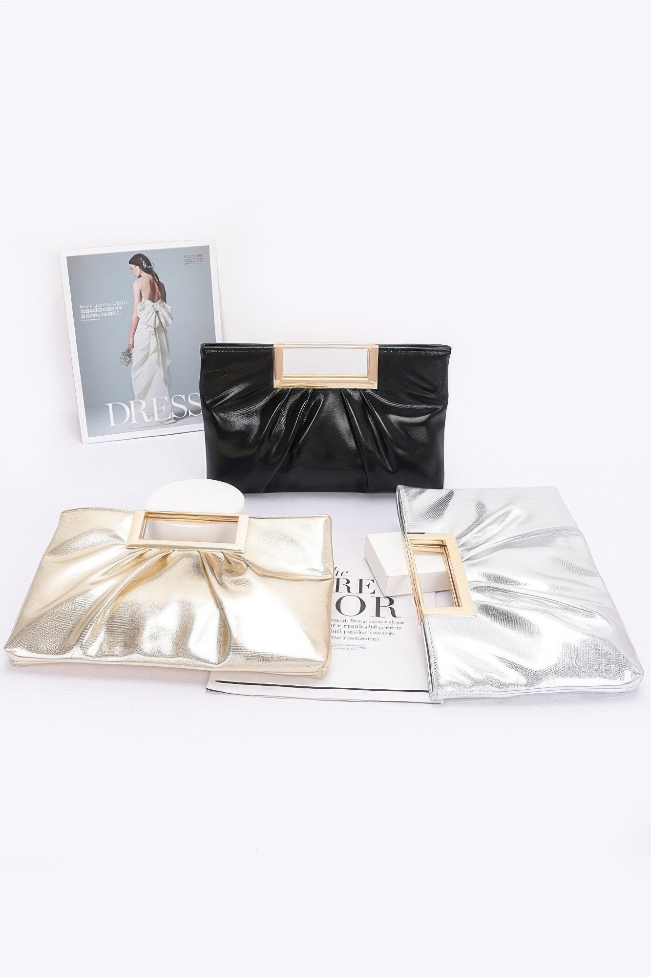 Faux Leather Metal Handle Clutch - Wear Arielle