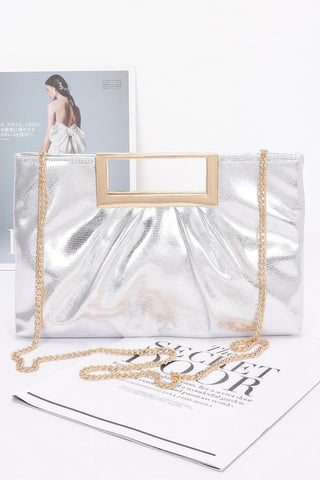 Faux Leather Metal Handle Clutch - Wear Arielle