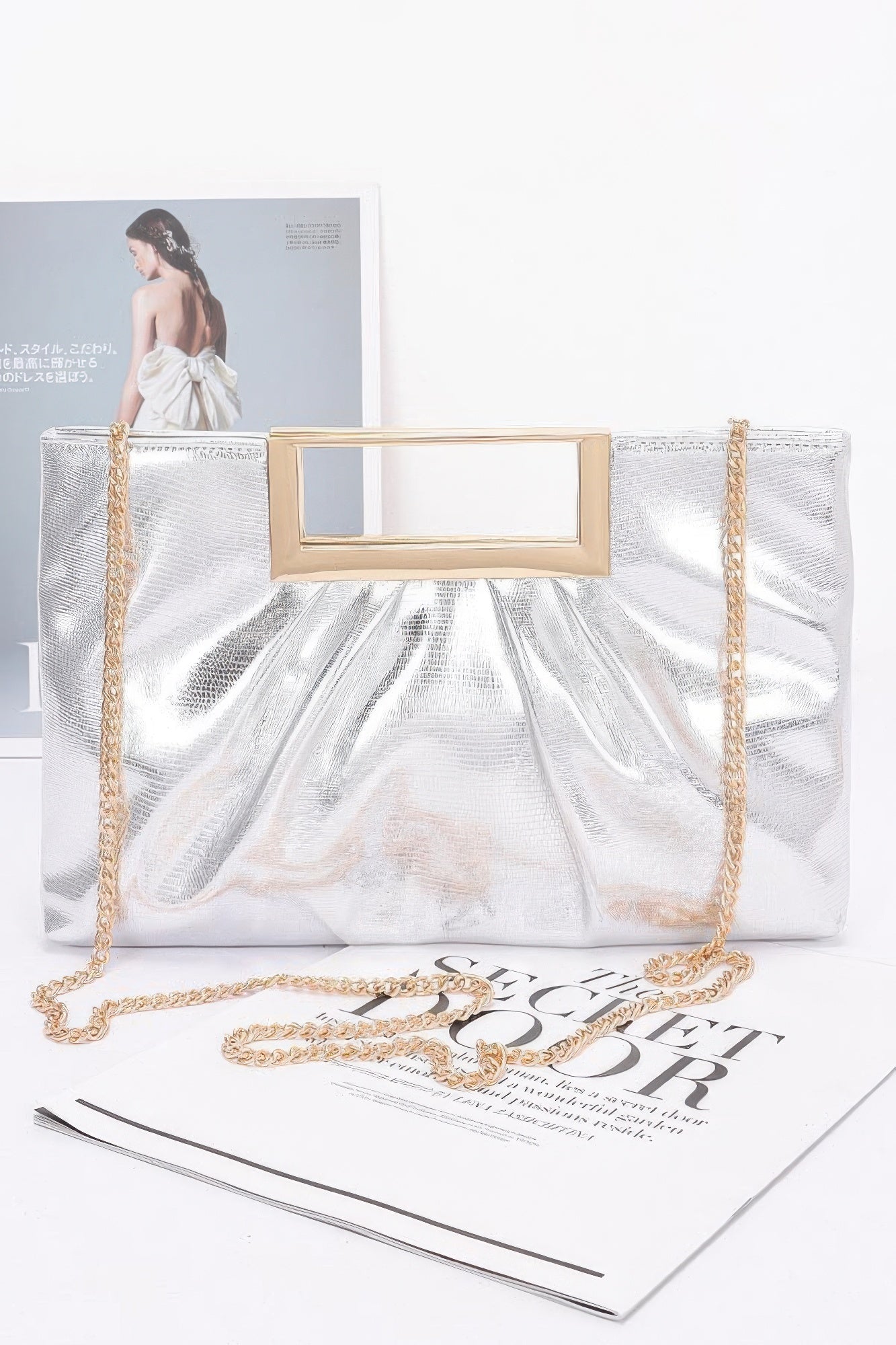 Faux Leather Metal Handle Clutch - Wear Arielle