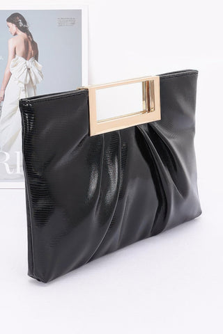 Faux Leather Metal Handle Clutch - Wear Arielle