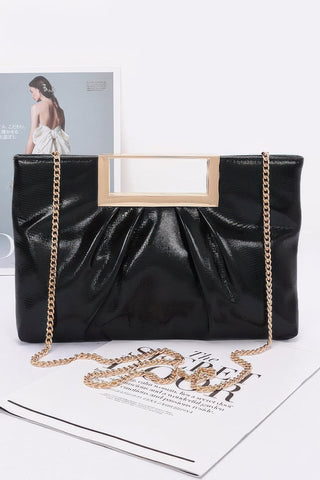 Faux Leather Metal Handle Clutch - Wear Arielle