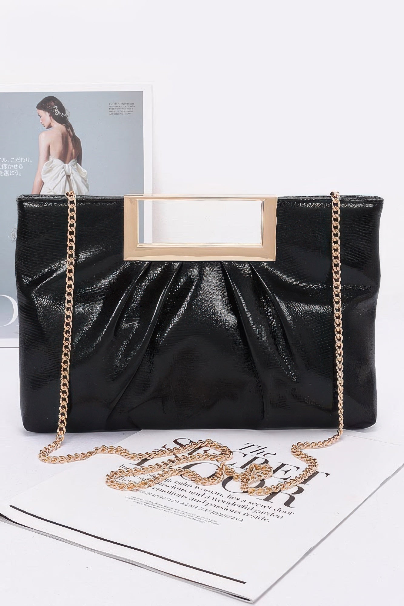 Faux Leather Metal Handle Clutch - Wear Arielle