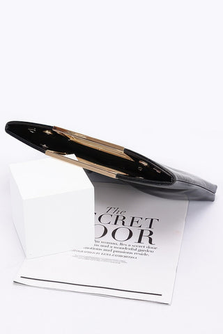 Faux Leather Metal Handle Clutch - Wear Arielle