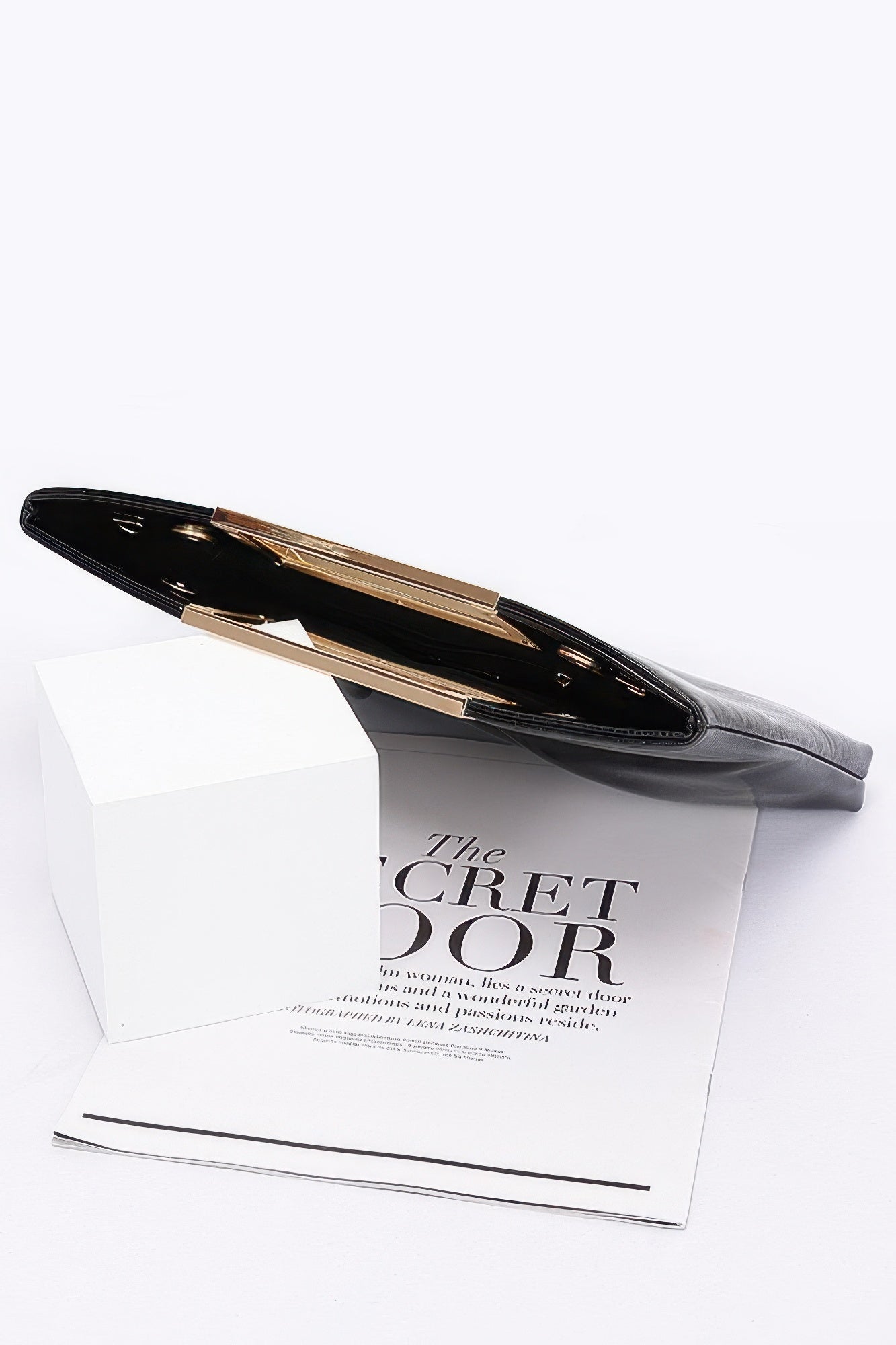 Faux Leather Metal Handle Clutch - Wear Arielle
