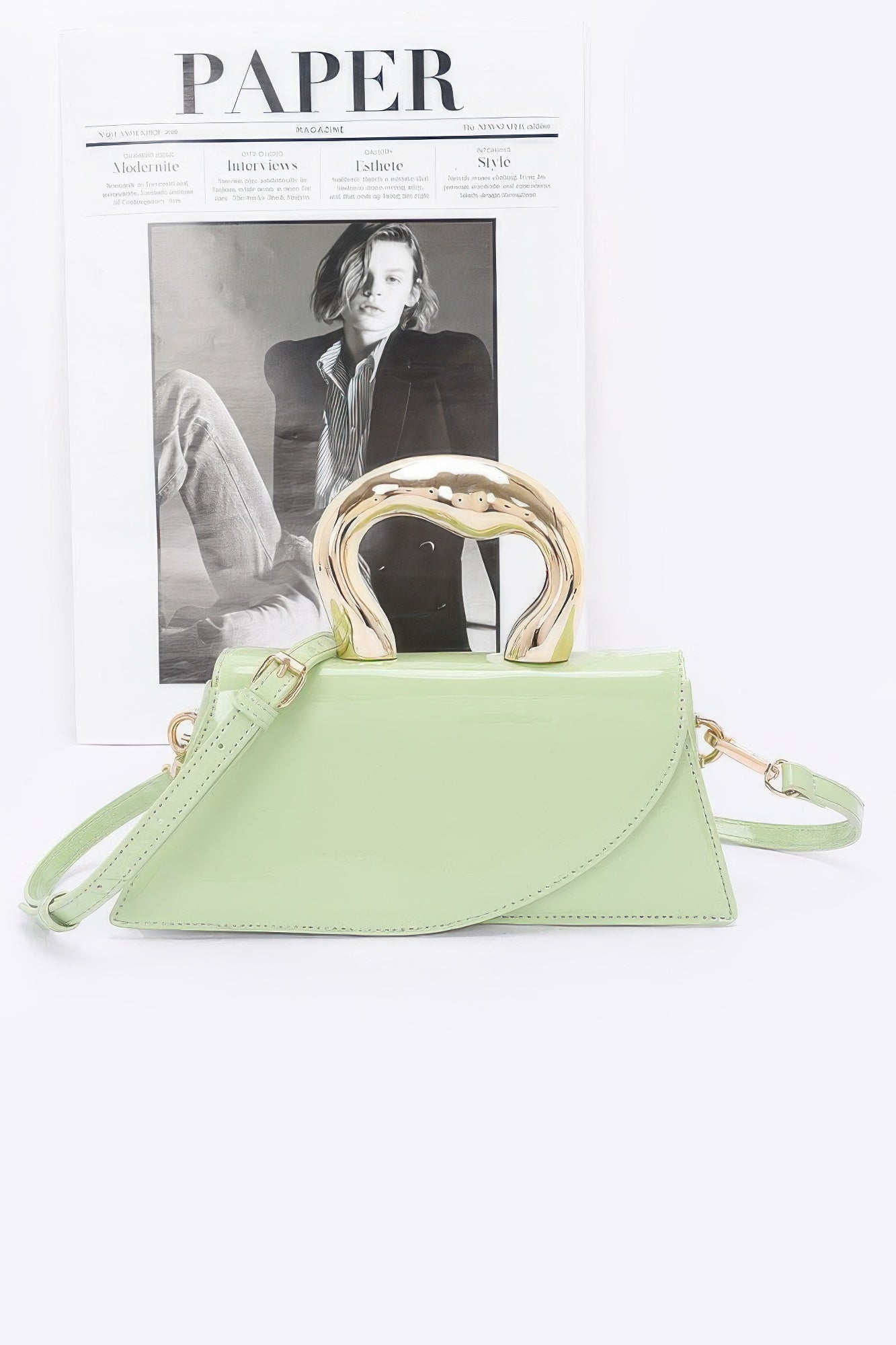 Faux Leather Metal Handle Flap Bag - Wear Arielle