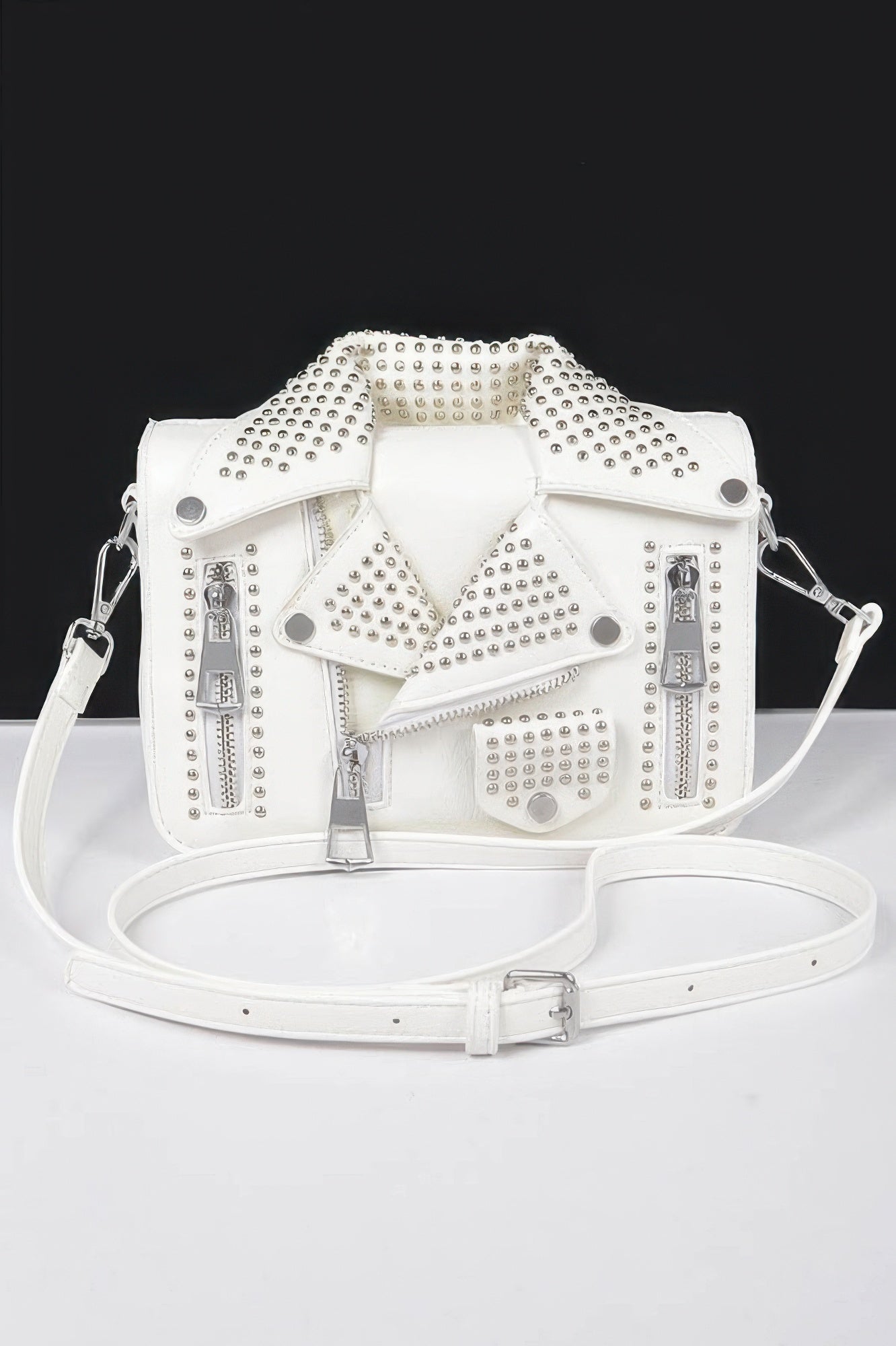 Faux Leather Metal Studded Jacket Clutch - Wear Arielle