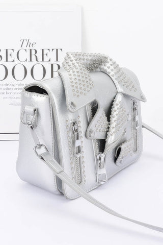 Faux Leather Metal Studded Jacket Clutch - Wear Arielle