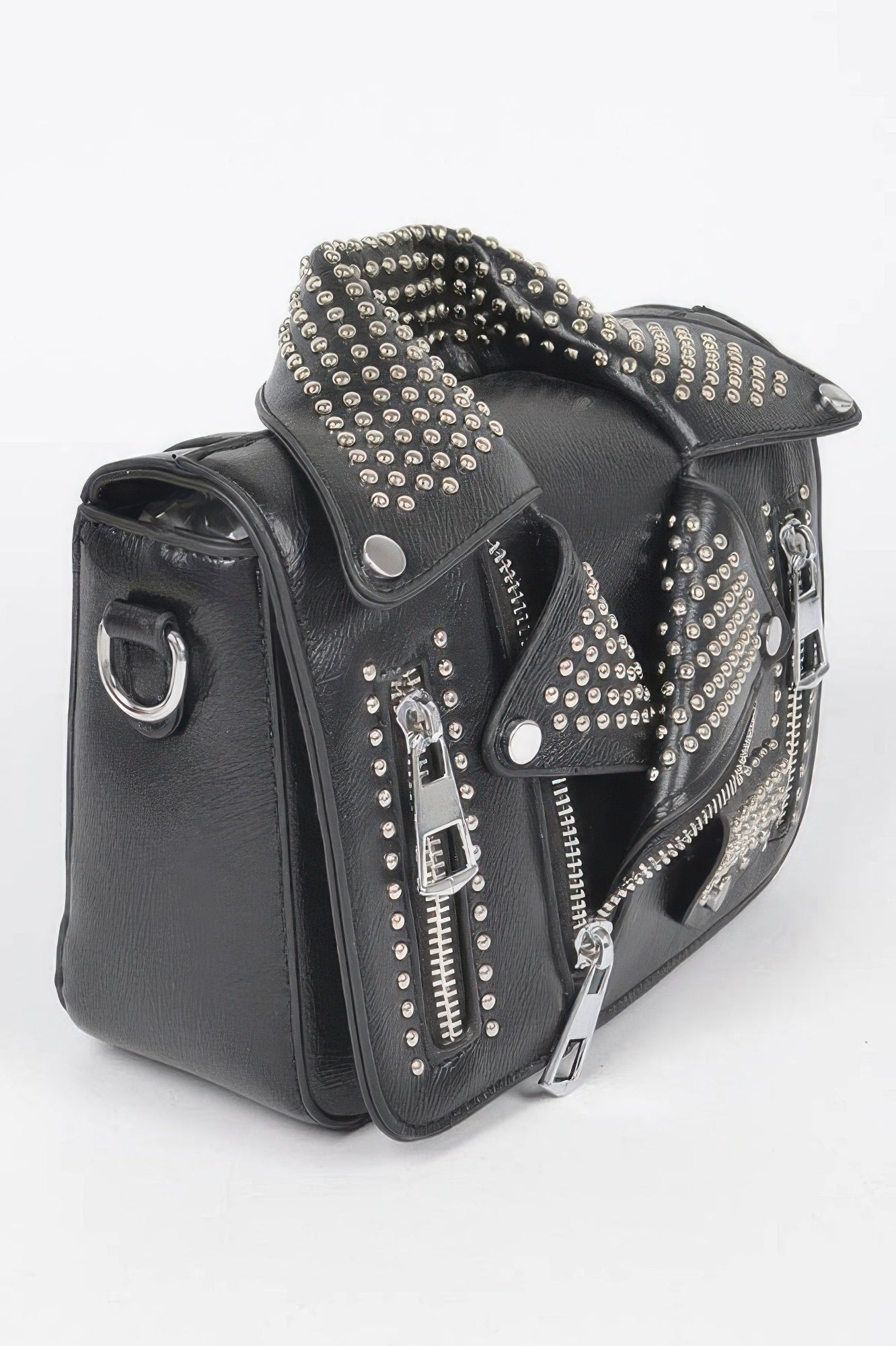 Faux Leather Metal Studded Jacket Clutch - Wear Arielle