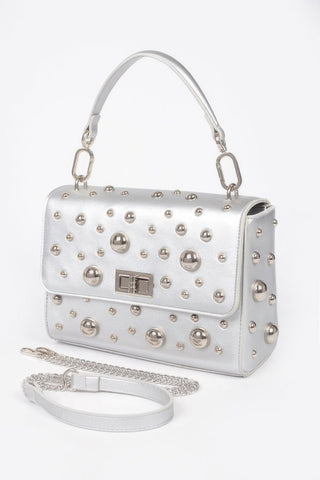 Faux Leather Multi Metal Studded Shoulder Bag - Wear Arielle