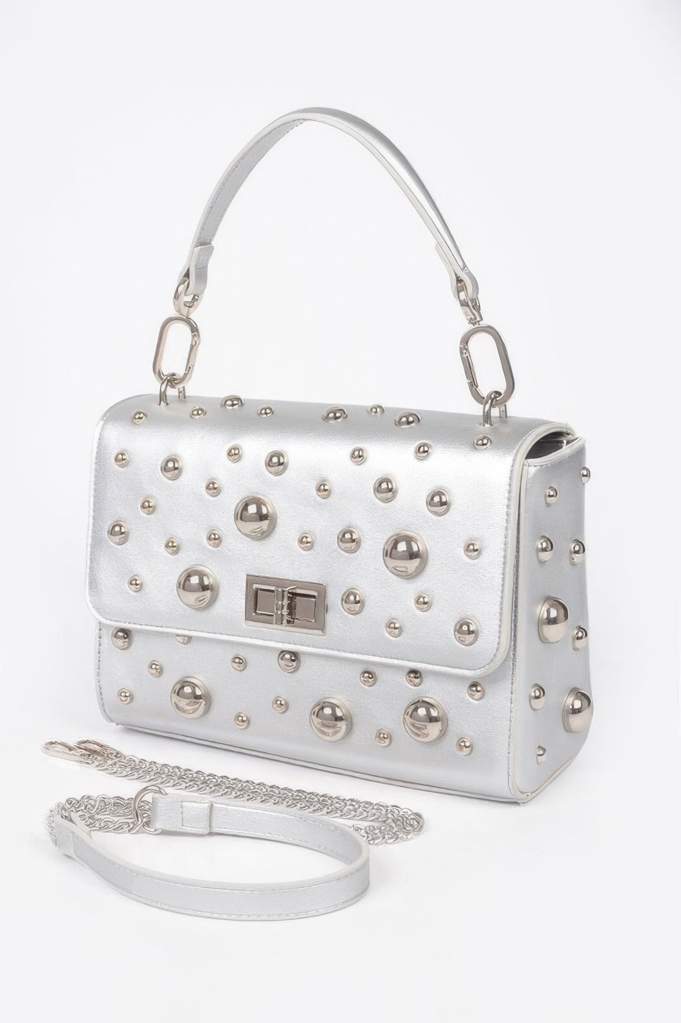 Faux Leather Multi Metal Studded Shoulder Bag - Wear Arielle