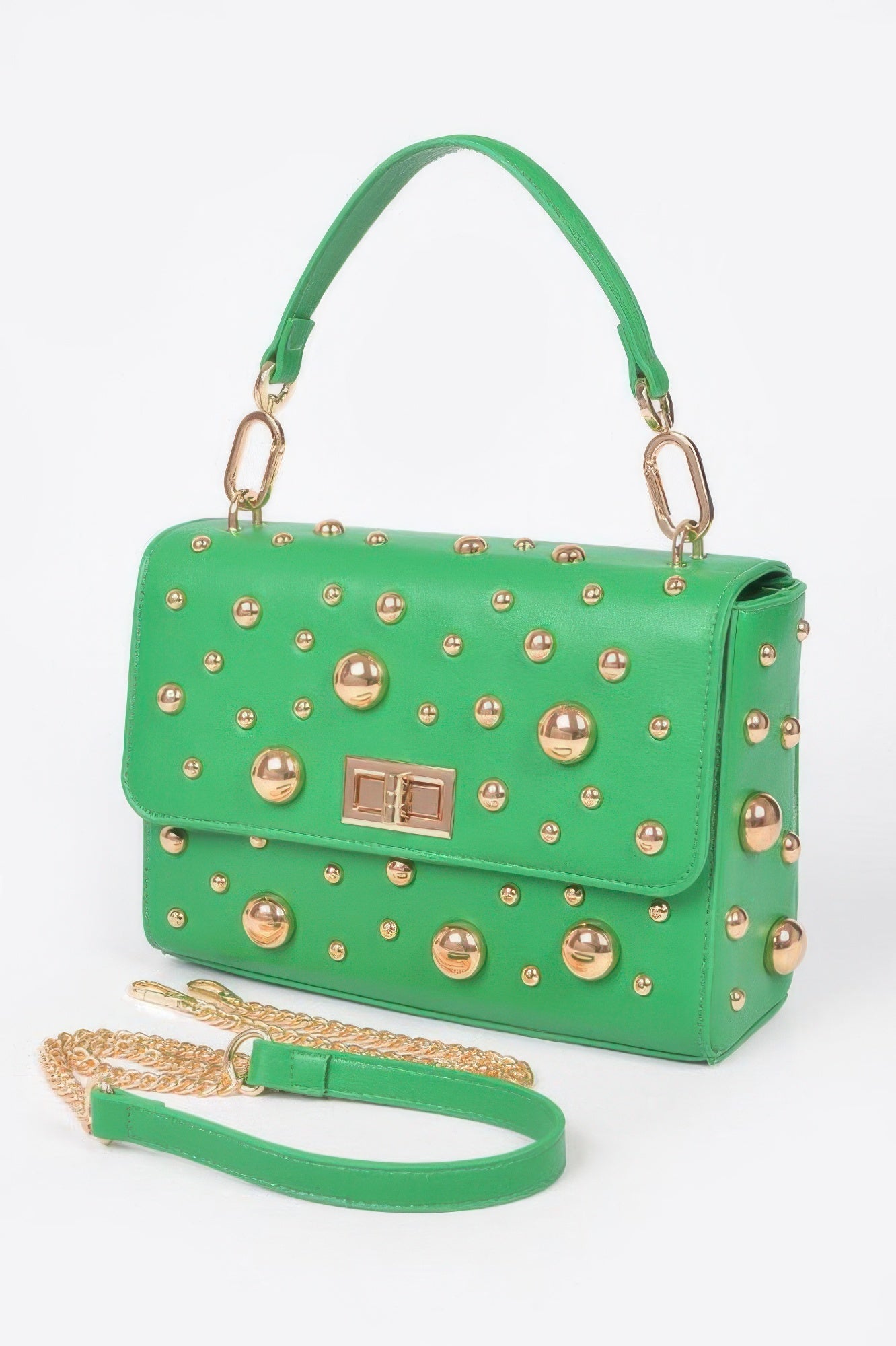 Faux Leather Multi Metal Studded Shoulder Bag - Wear Arielle