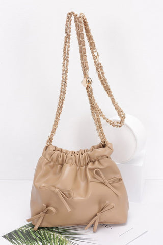 Faux Leather Multi Ribbon Bucket Chaincrossbodybag - Wear Arielle