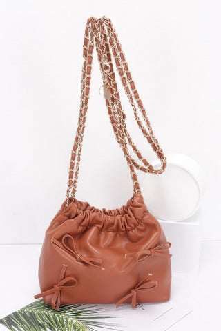 Faux Leather Multi Ribbon Bucket Chaincrossbodybag - Wear Arielle
