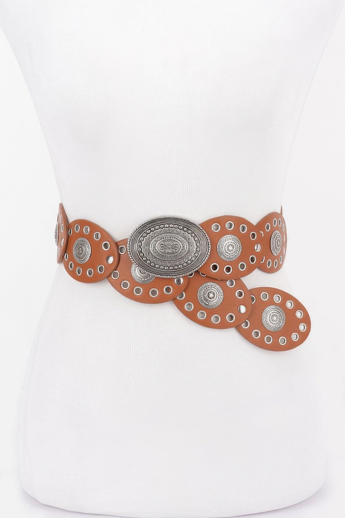 Faux Leather Oval Shape Vintage Belt - Wear Arielle