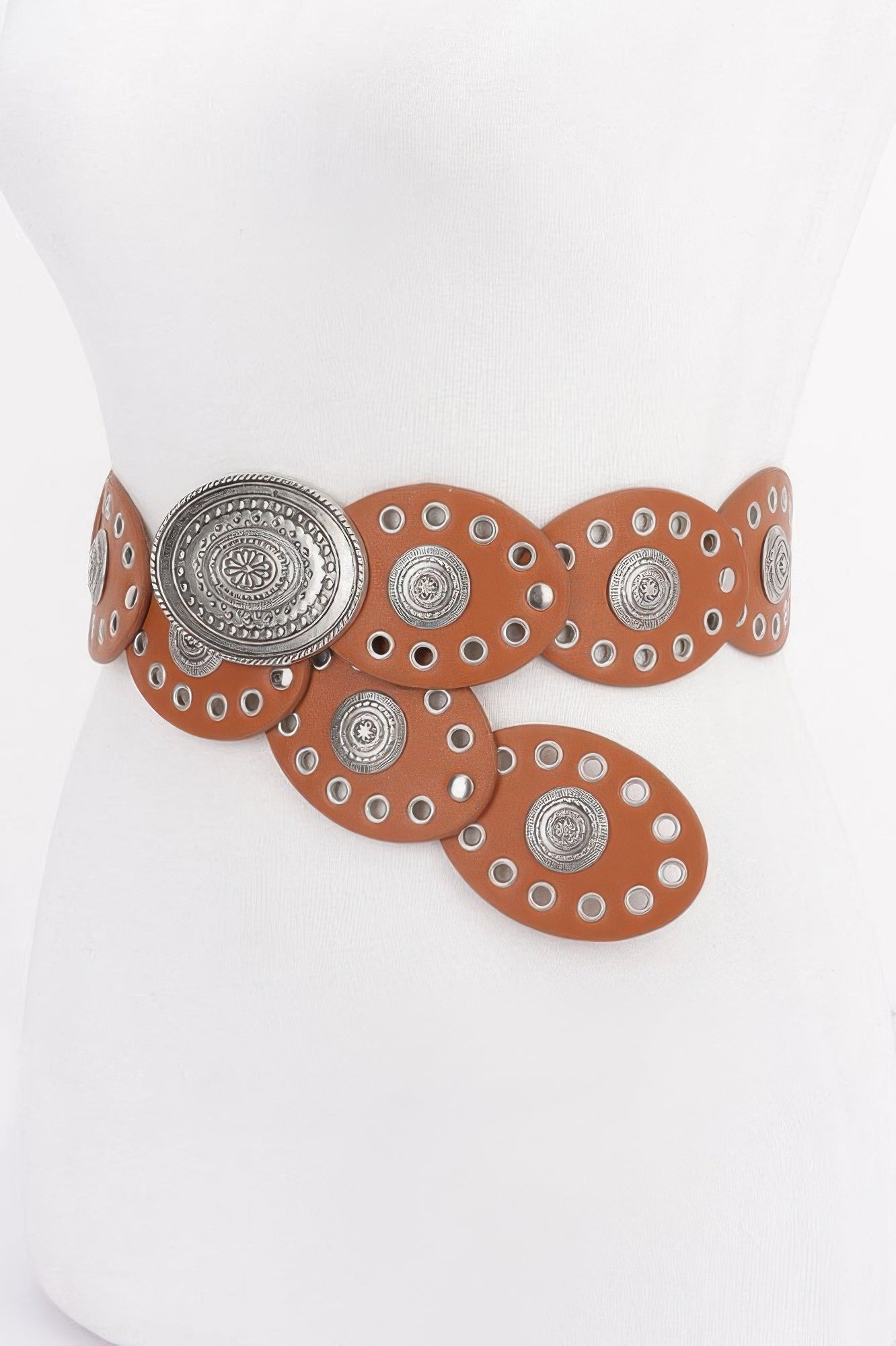 Faux Leather Oval Shape Vintage Belt - Wear Arielle