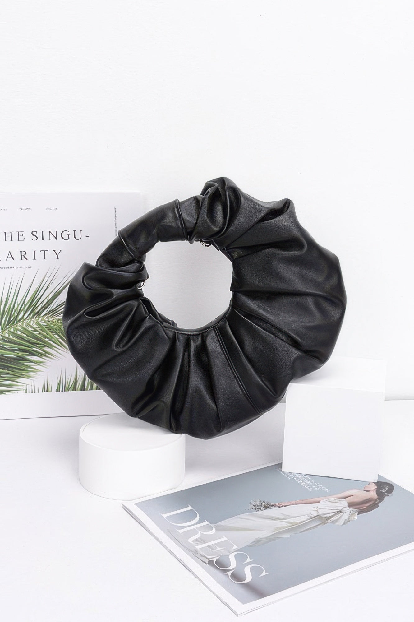 Faux Leather Pleated Handle Clutch - Wear Arielle