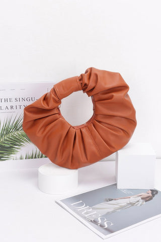 Faux Leather Pleated Handle Clutch - Wear Arielle