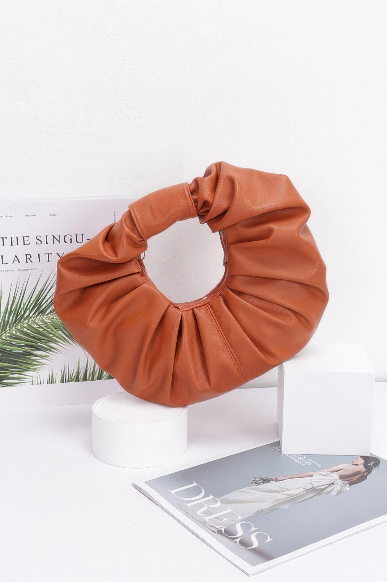 Faux Leather Pleated Handle Clutch - Wear Arielle
