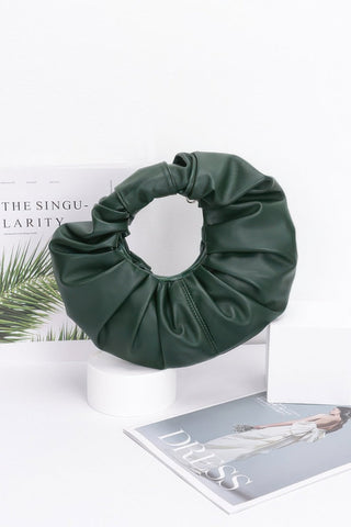 Faux Leather Pleated Handle Clutch - Wear Arielle