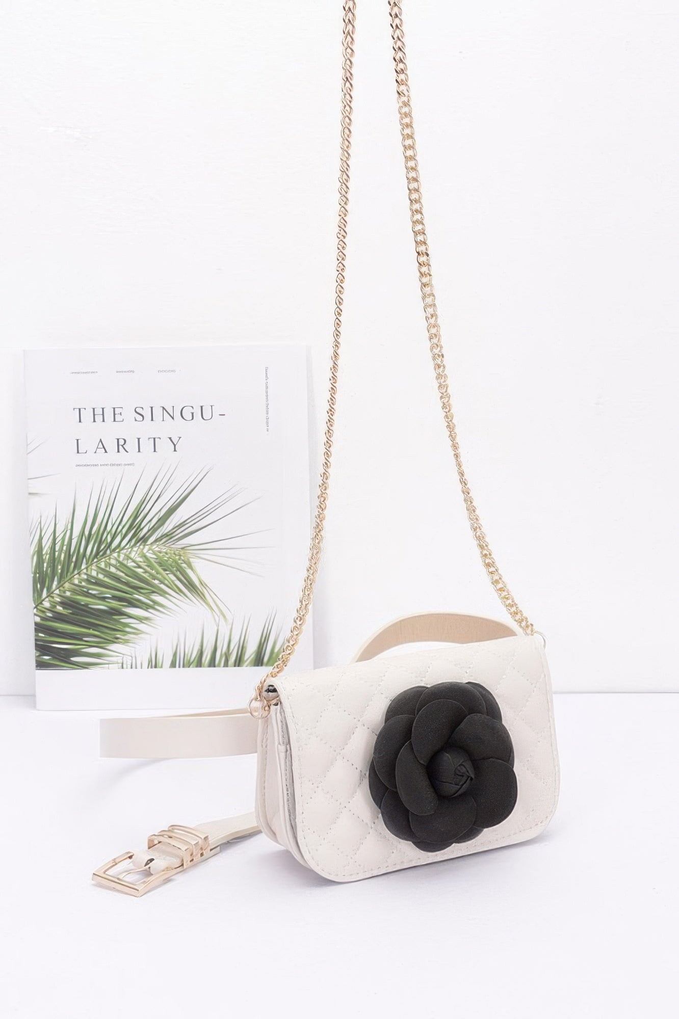 Faux Leather Quilted Flower Beltbag Shoulder Chain - Wear Arielle