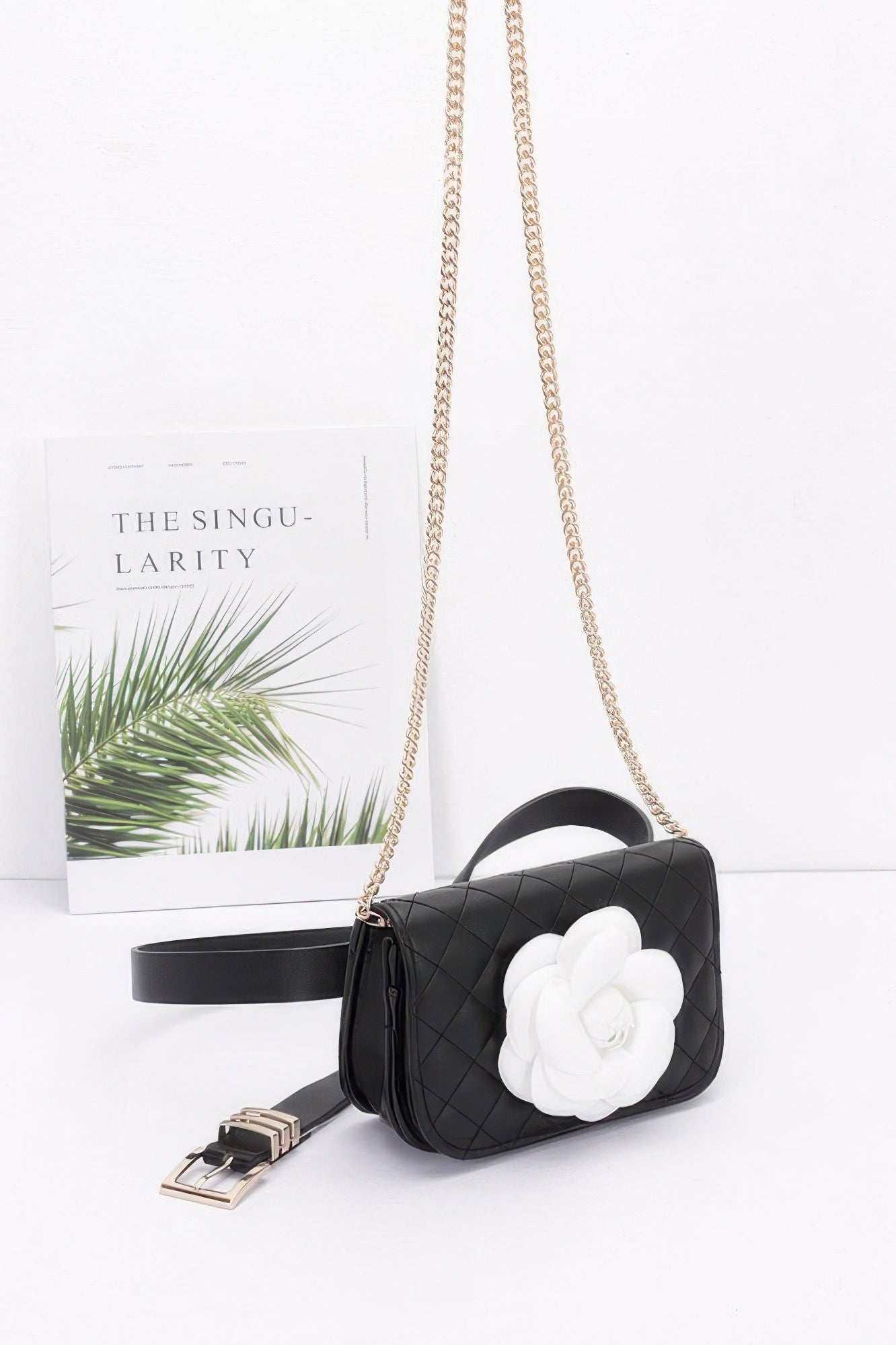 Faux Leather Quilted Flower Beltbag Shoulder Chain - Wear Arielle