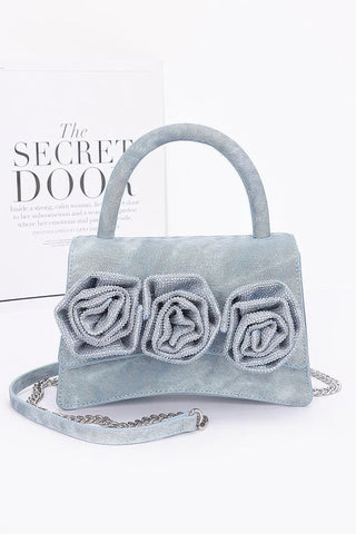 Faux Leather Rhinestone Hot Fix Flower Bag - Wear Arielle