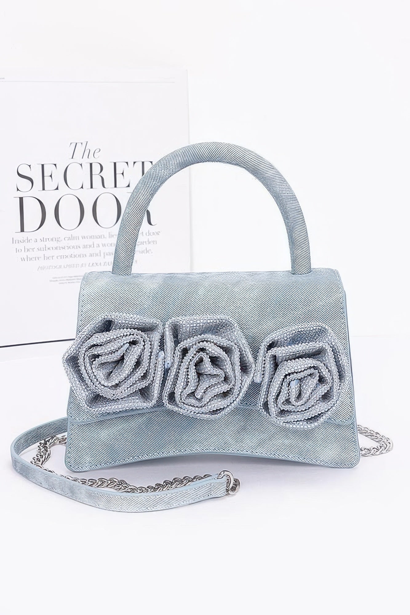 Faux Leather Rhinestone Hot Fix Flower Bag - Wear Arielle