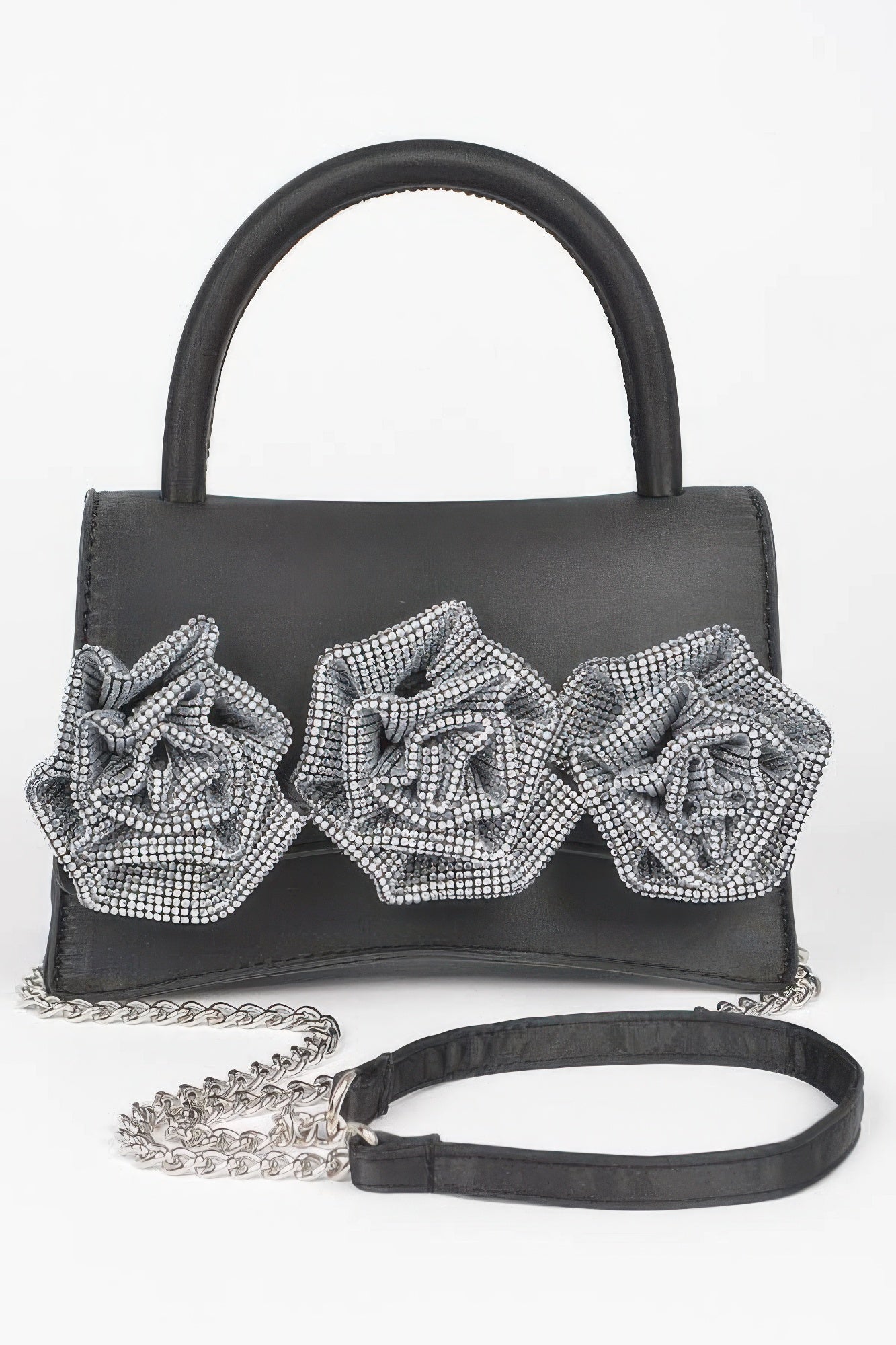 Faux Leather Rhinestone Hot Fix Flower Bag - Wear Arielle