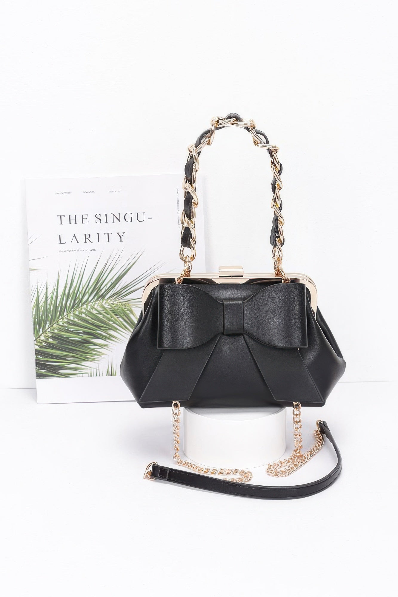 Faux Leather Ribbon Chain Handle Party Clutch - Wear Arielle