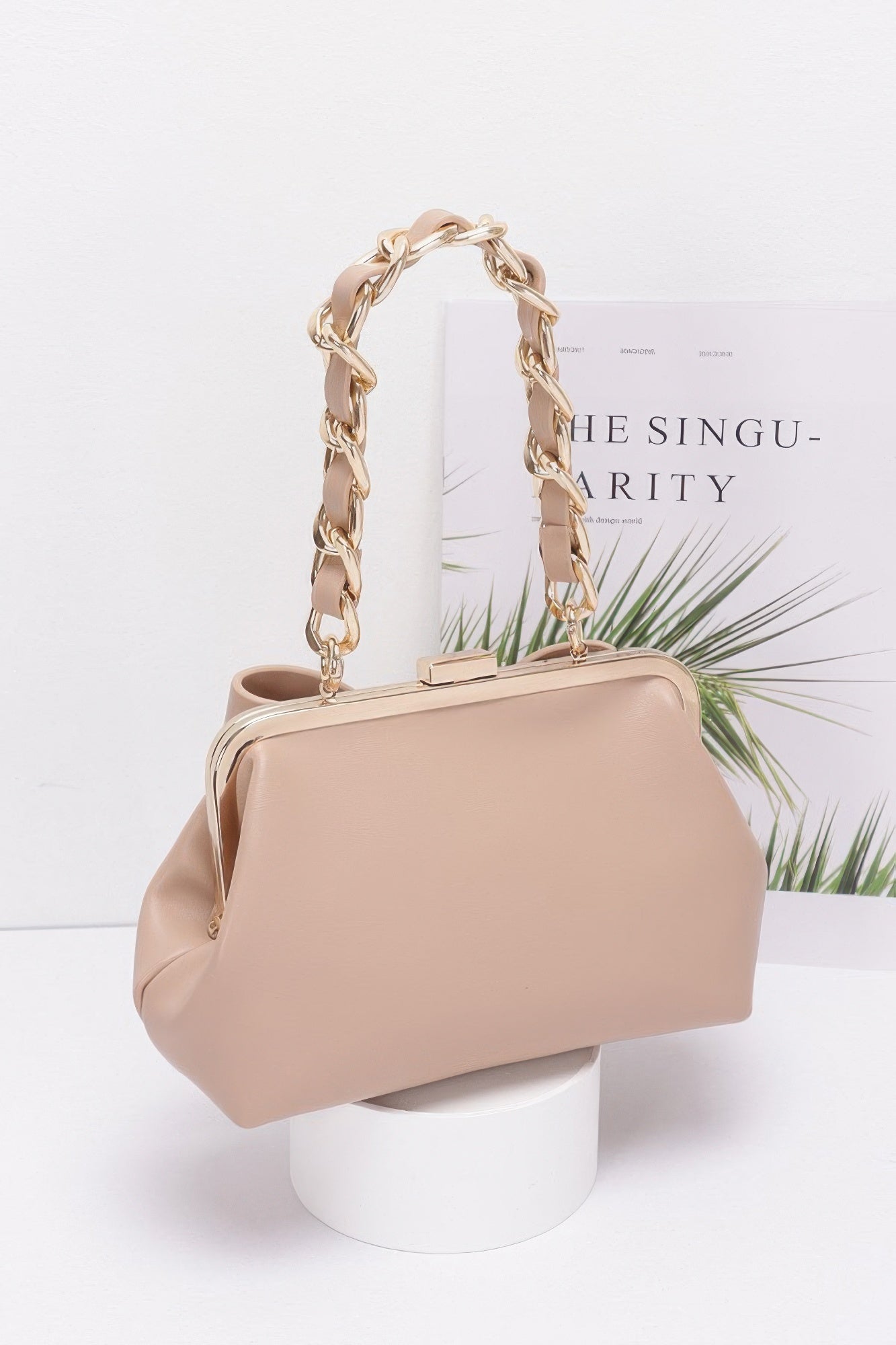 Faux Leather Ribbon Chain Handle Party Clutch - Wear Arielle