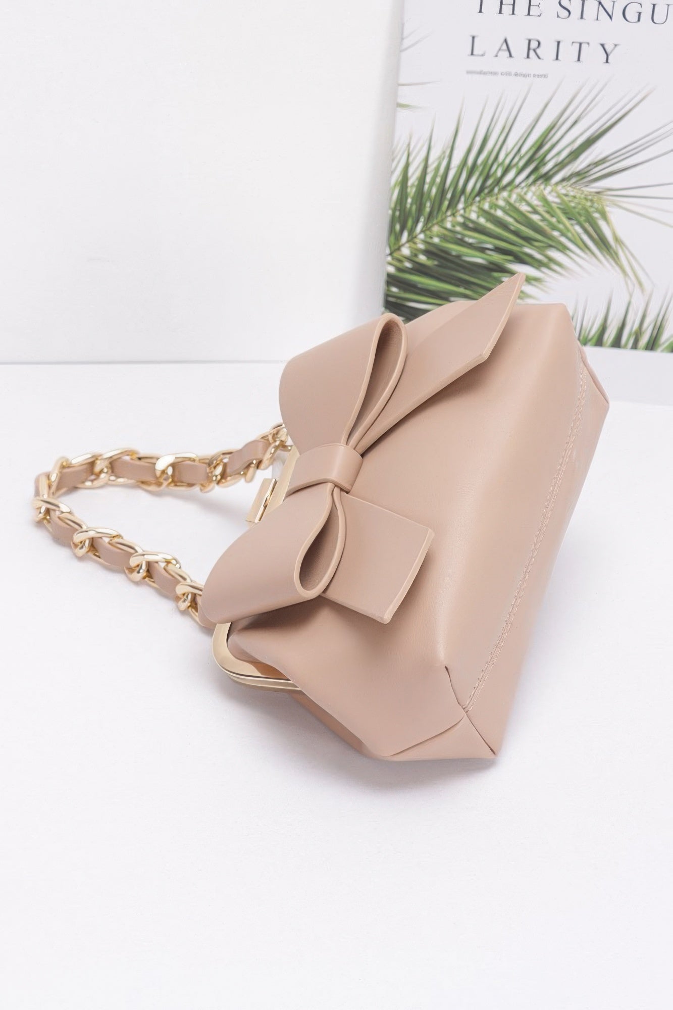 Faux Leather Ribbon Chain Handle Party Clutch - Wear Arielle