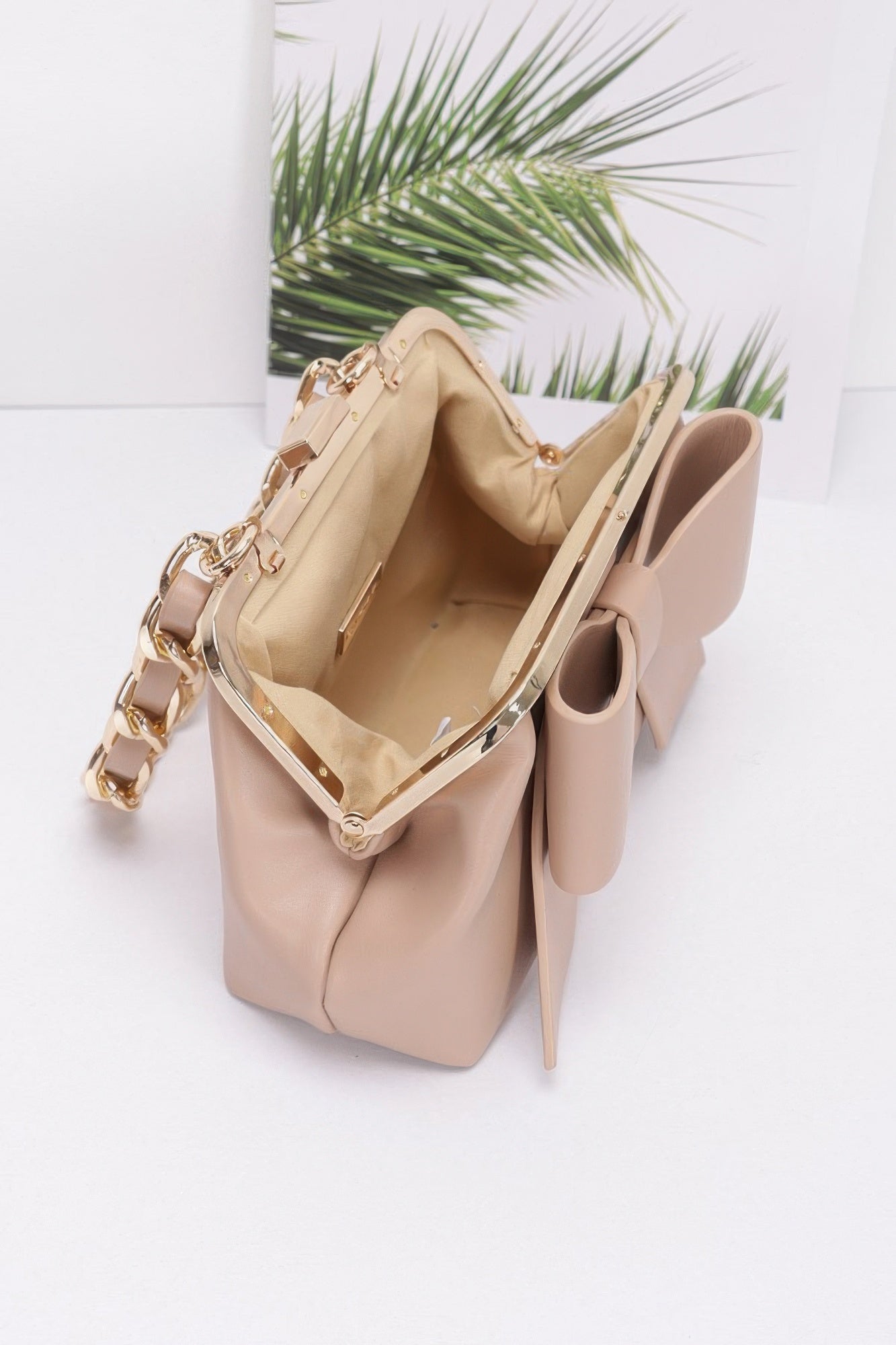 Faux Leather Ribbon Chain Handle Party Clutch - Wear Arielle