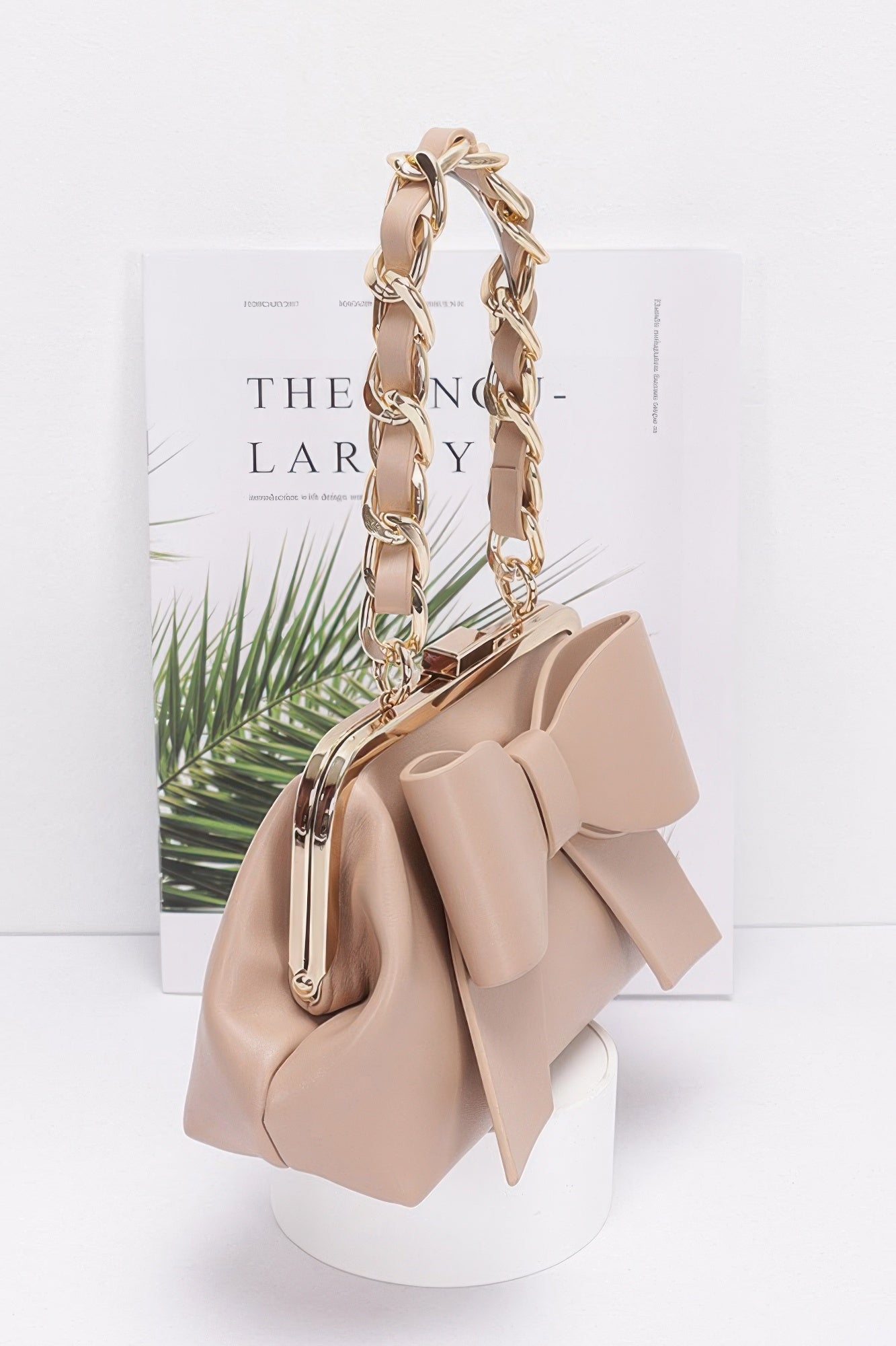 Faux Leather Ribbon Chain Handle Party Clutch - Wear Arielle