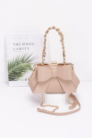 Faux Leather Ribbon Chain Handle Party Clutch - Wear Arielle