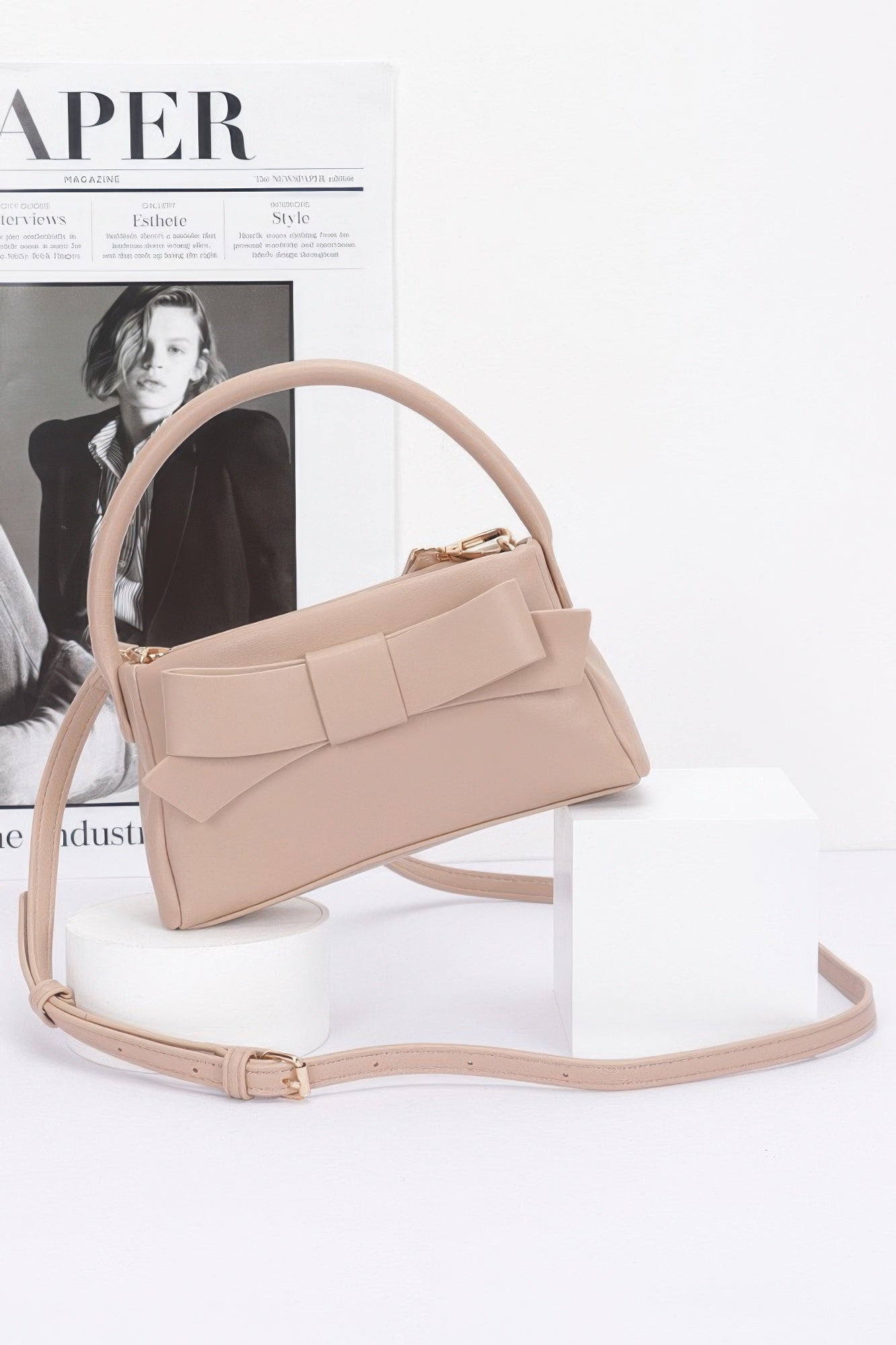 Faux Leather Ribbon Top Handle Clutch - Wear Arielle