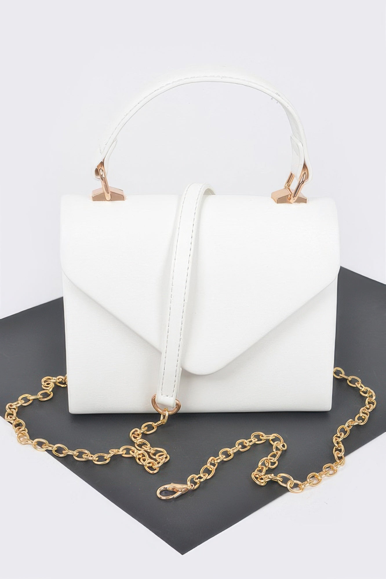 Faux Leather Simple Handle Clutch - Wear Arielle