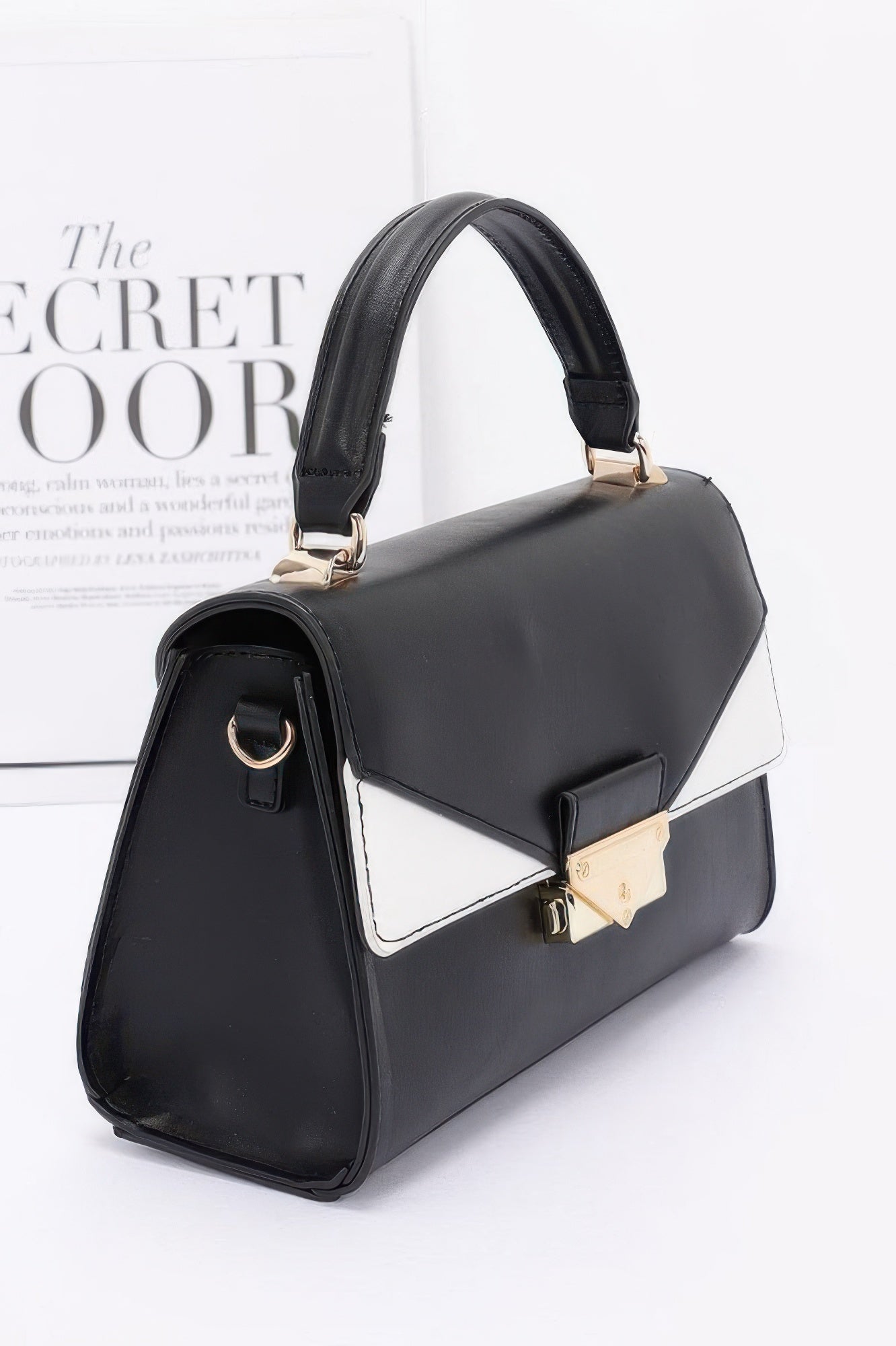 Faux Leather Two Tone Flap Bag - Wear Arielle