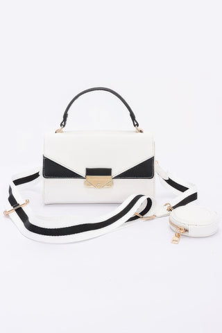 Faux Leather Two Tone Flap Bag - Wear Arielle
