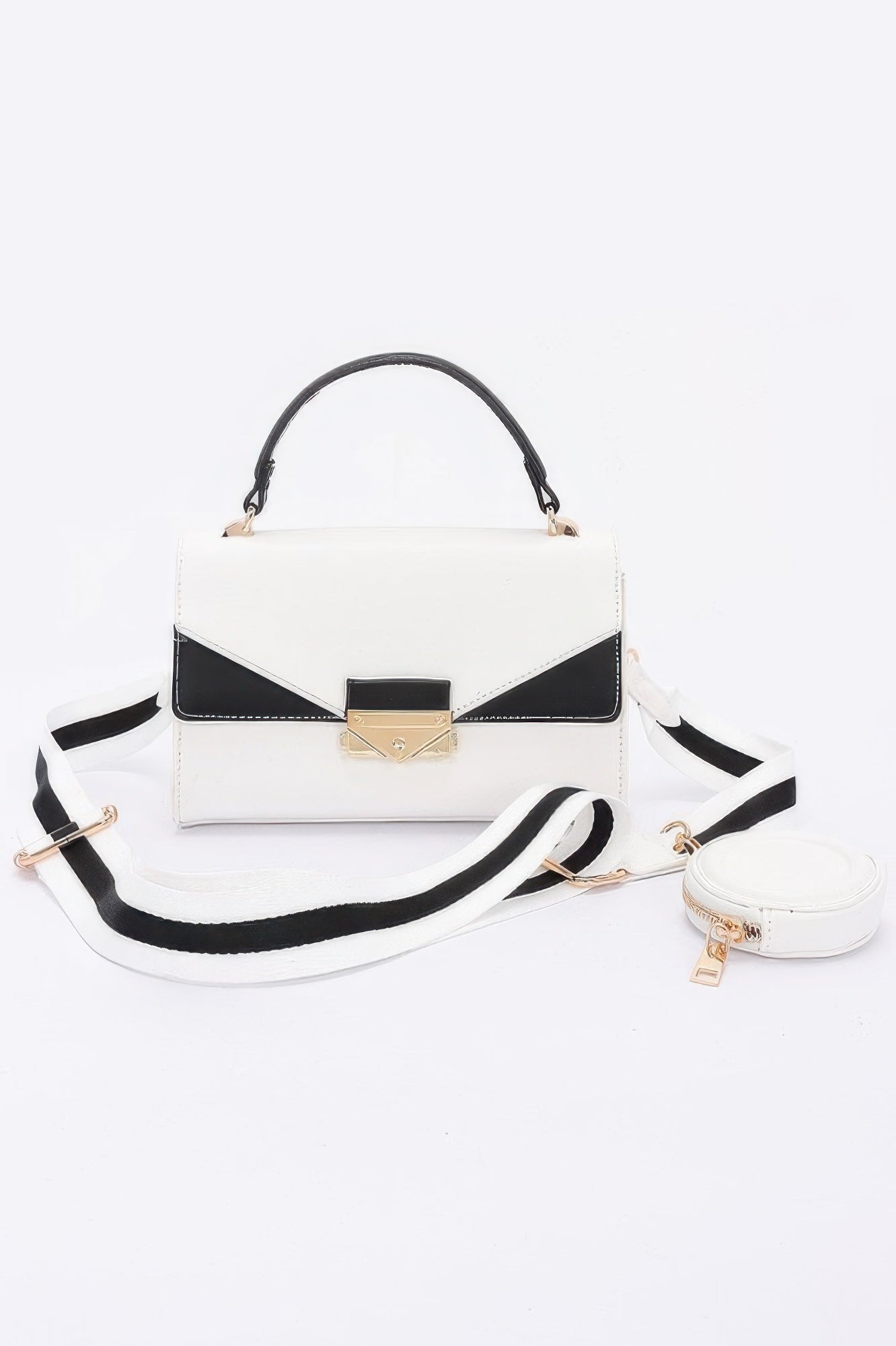 Faux Leather Two Tone Flap Bag - Wear Arielle
